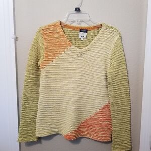 Cousin Johnny Knit Pullover Sweater Womens Small Green Orange Yellow Long Sleeve